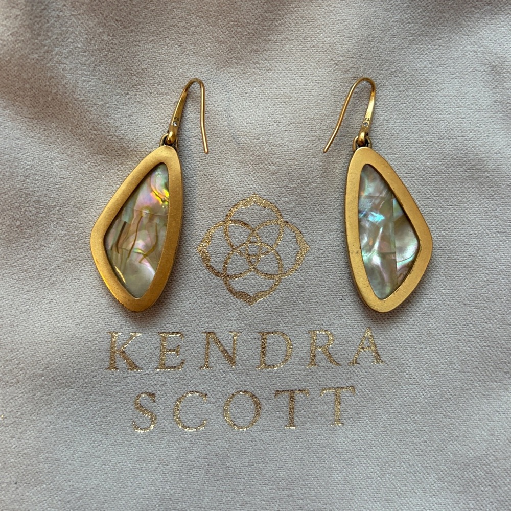 Kendra Scott Abalone Teardrop Earrings in Gold with Iridescent Green-Blue-Purple - Picture 2 of 2